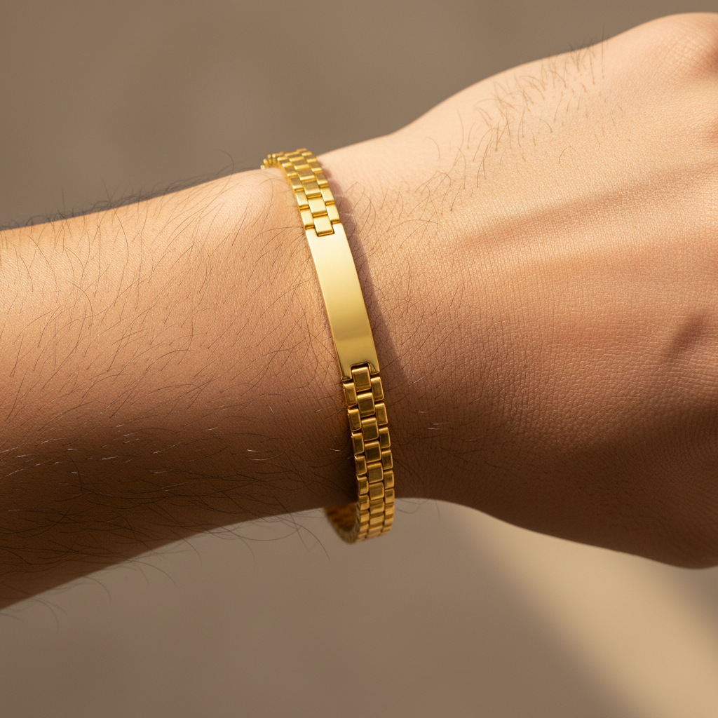 Engravable Id Bracelet With Panther Link Chain - Four