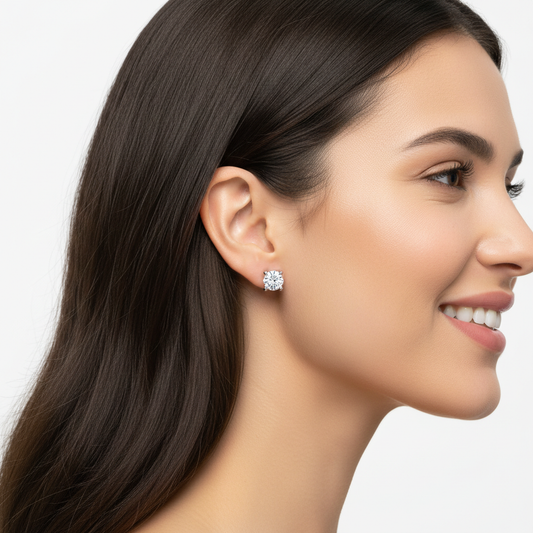 Round Diamond Solitaire Stud Earrings in White Gold Four Prong Setting