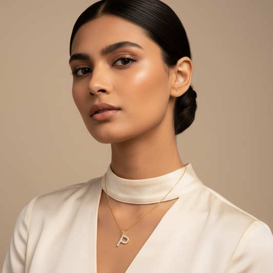 Rose Gold Diamond Letter P Initial Pendant Charm