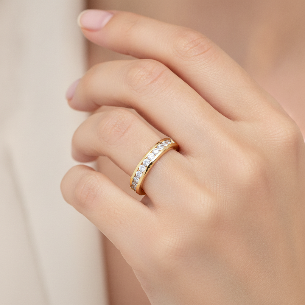 Shleek Half Eternity Band In 925 Sterling Silver - Fourteen