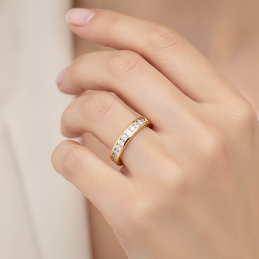 Shleek Half Eternity Band In 925 Sterling Silver - Fourteen