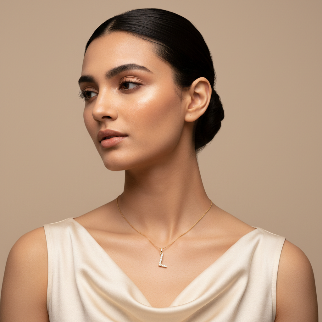 Diamond Initial L Pendant in White Gold