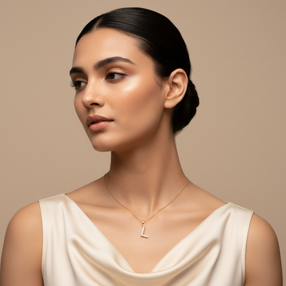 Diamond Initial L Pendant in White Gold