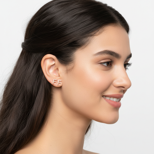 Gold Letter F Initial Stud Earrings