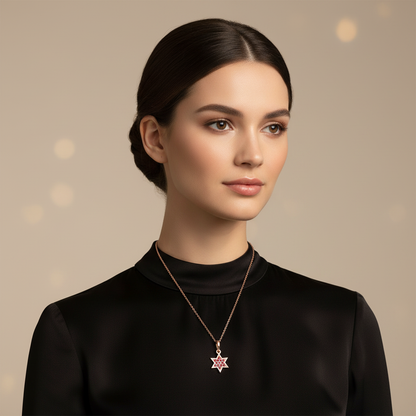 Ruby Star Of David Pendant Necklace With Cable Chain - Two