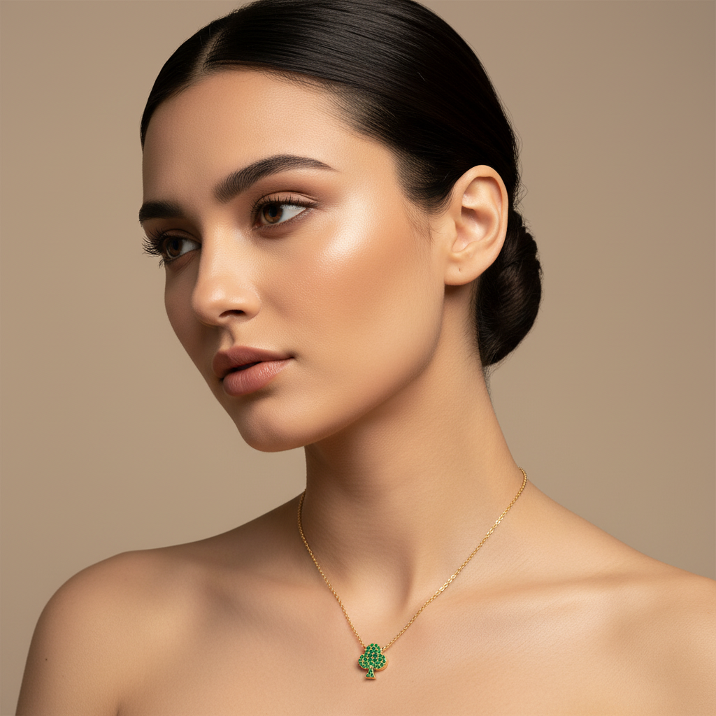 Emerald Pav Clover Pendant Necklace - Two