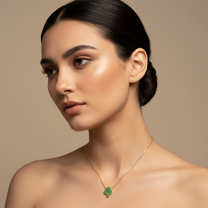 Emerald Pav Clover Pendant Necklace - Two