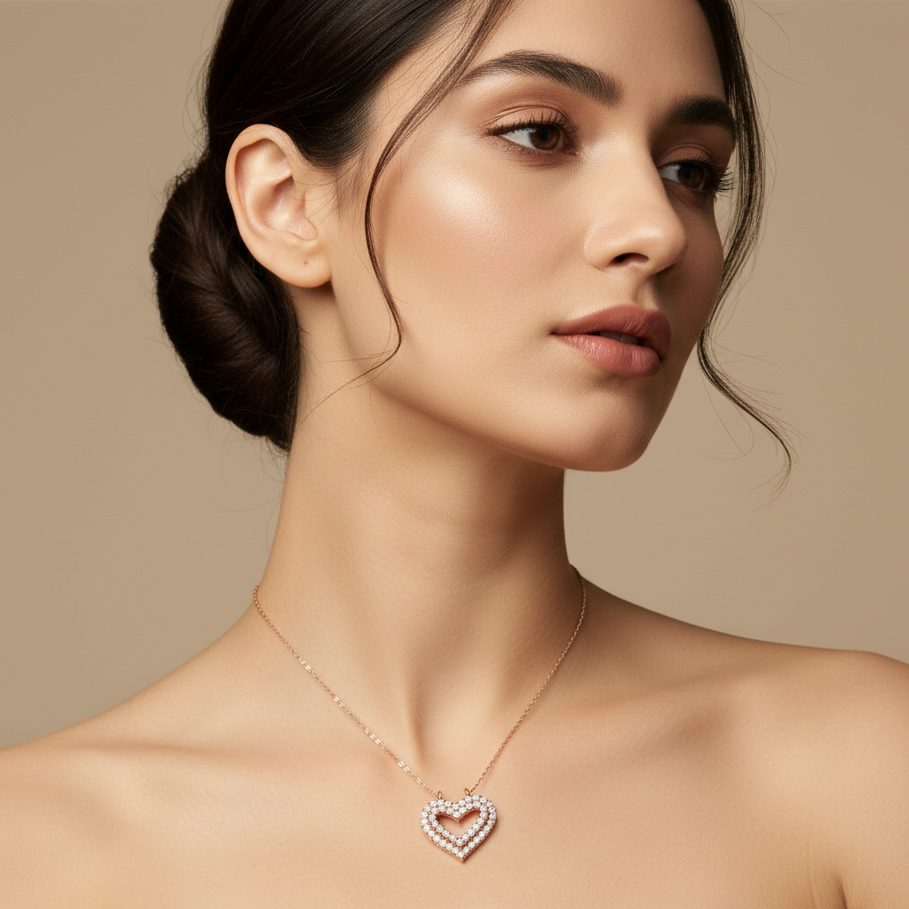 Diamond Heart Pendant In White Gold - Two