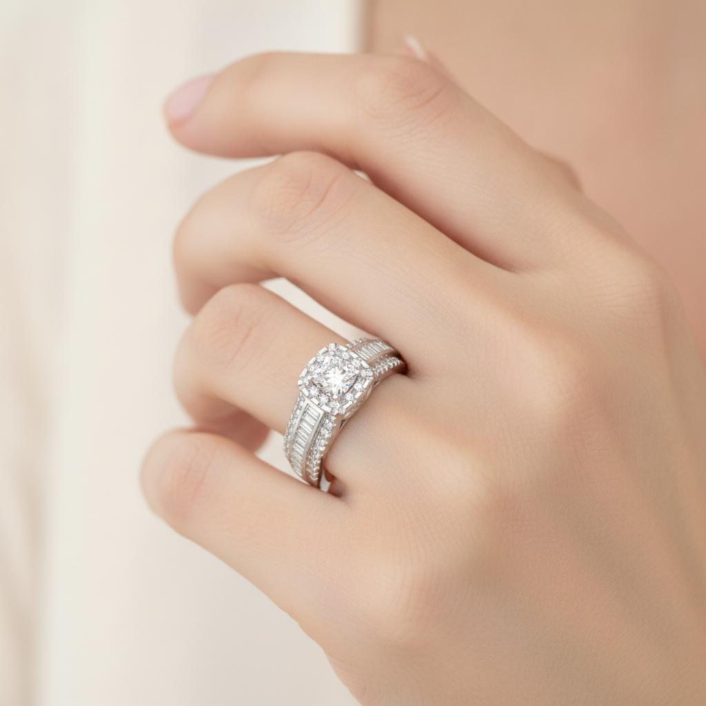 Spectral Halo Solitaire Ring In 925 Sterling Silver - Fourteen