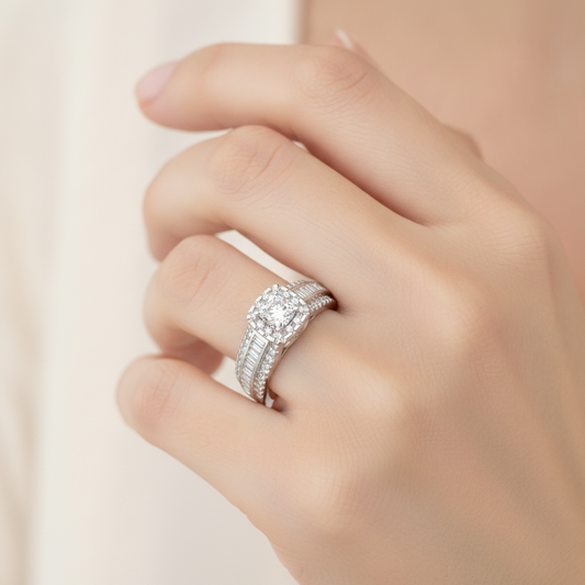 Spectral Halo Solitaire Ring In 925 Sterling Silver - Fourteen