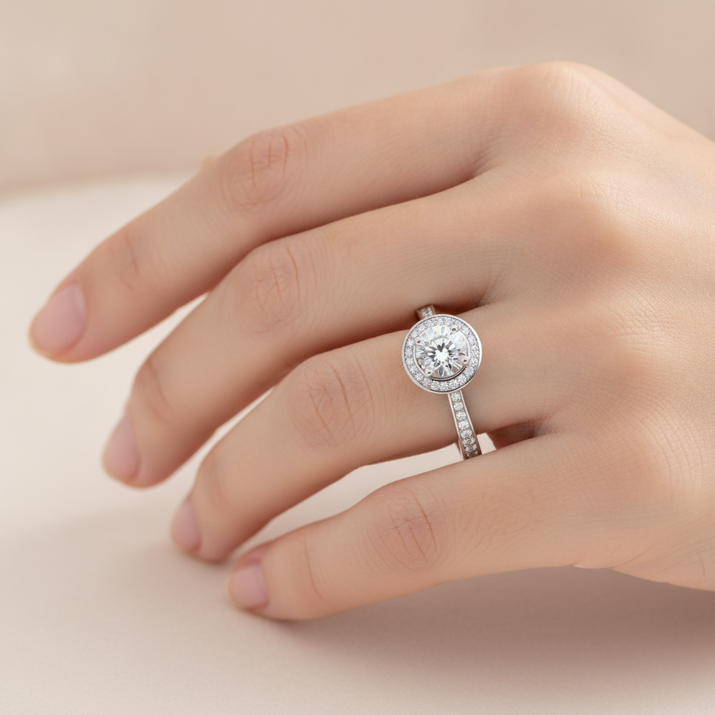 Gulony Classic Halo Diamond Engagement Ring In 925 Sterling Silver - Fourteen