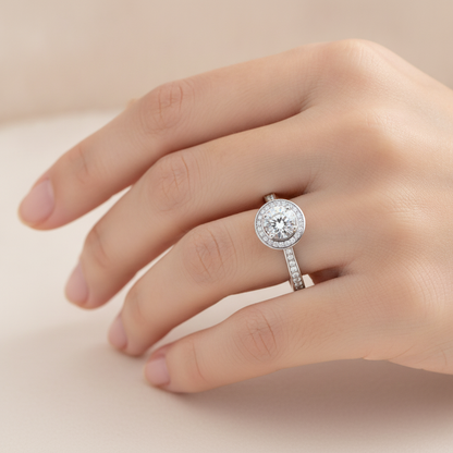 Gulony Classic Halo Diamond Engagement Ring In 925 Sterling Silver - Fourteen