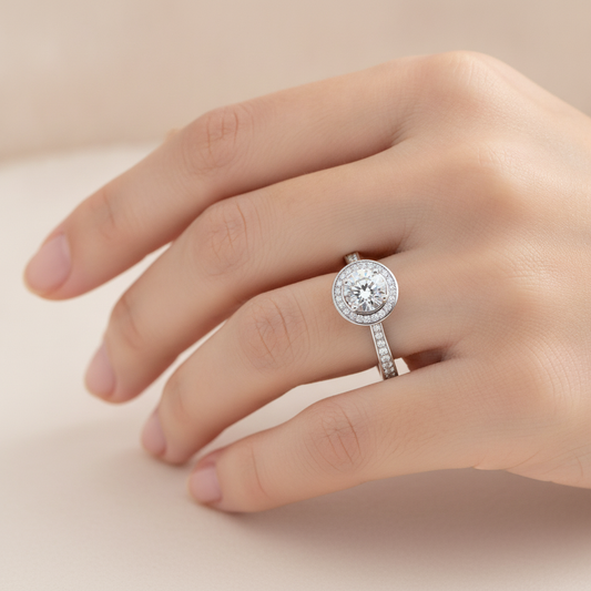 Gulony Classic Halo Diamond Engagement Ring In 925 Sterling Silver - Fourteen