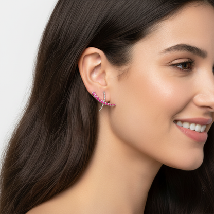 Ruby Dragonfly Ear Crawler Earrings With Beaded Accents - Two