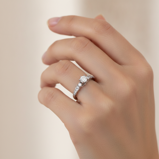 Florosent Three Stone Diamond Engagement Ring - Fourteen
