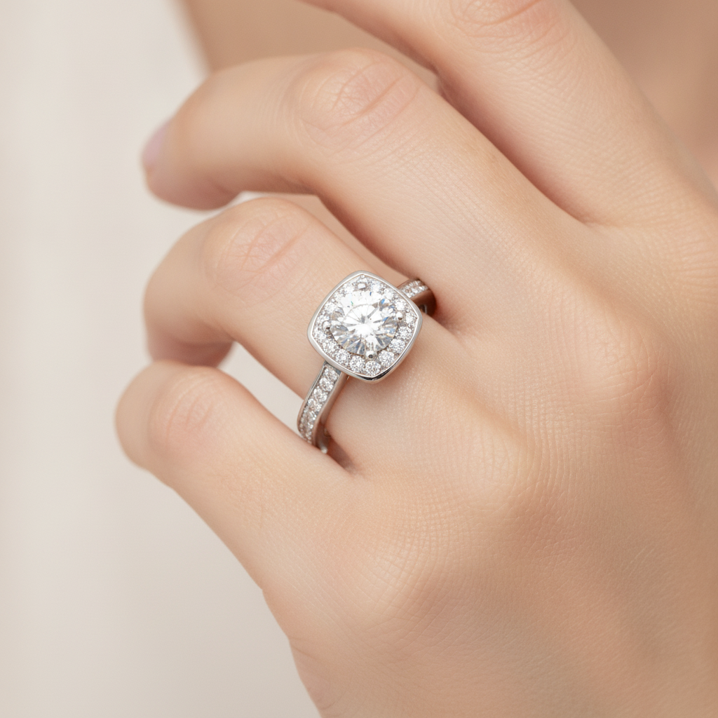 Dolly Diamond Halo Ring In 925 Sterling Silver - Fourteen
