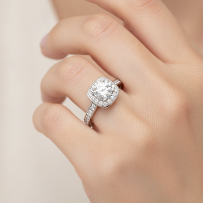 Dolly Diamond Halo Ring In 925 Sterling Silver - Fourteen