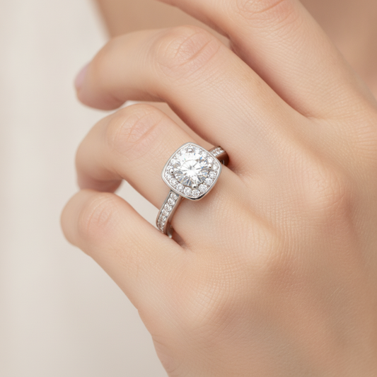 Dolly Diamond Halo Ring In 925 Sterling Silver - Fourteen