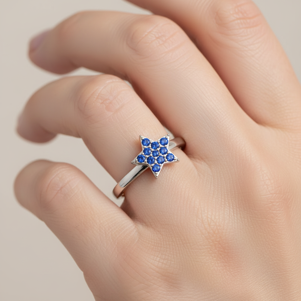 Blue Sapphire Star Cluster Ring - Two