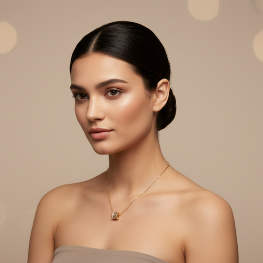 Minimal Cylinder Pendant Necklace | Diamond & Blue Sapphire In White Gold | Jebij - Two
