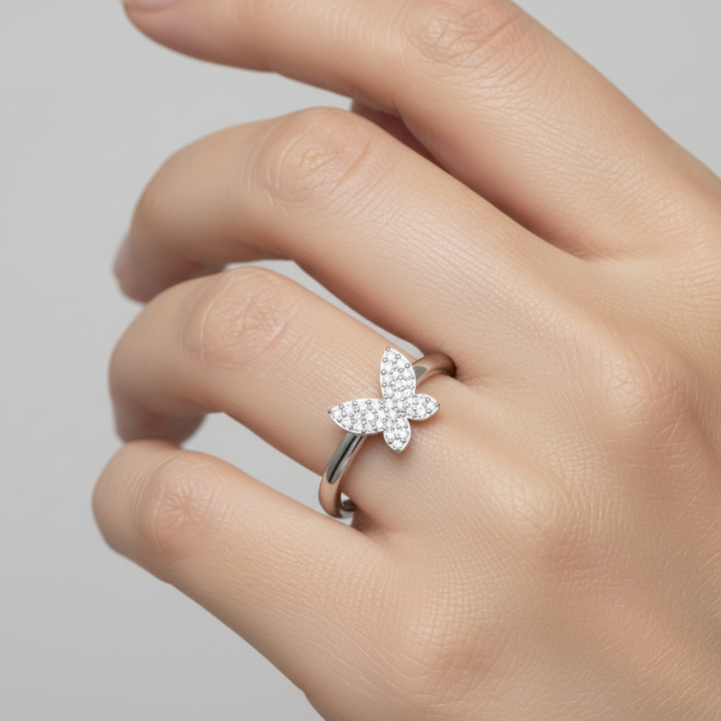 Pav Diamond Butterfly Ring - Two