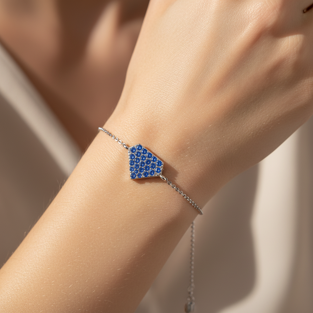 Blue Sapphire Pav Pentagon Pendant Bracelet - Two