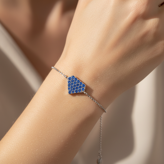 Blue Sapphire Pav Pentagon Pendant Bracelet - Two