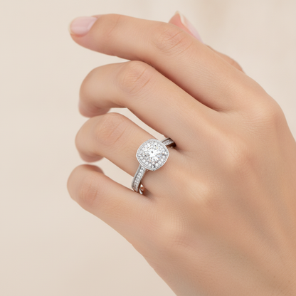 Amy Diamond Halo Ring In 925 Sterling Silver - Fourteen