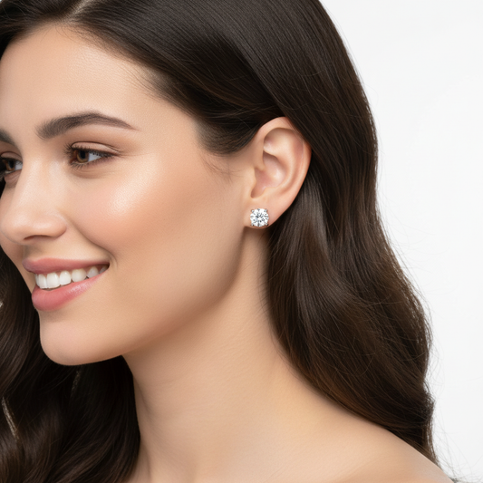 Classic Round Diamond Solitaire Stud Earrings in White Gold