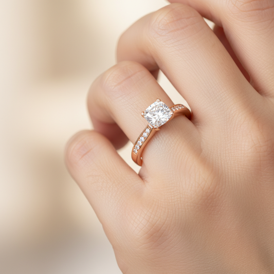 Rose Gold Solitaire Diamond Engagement Ring Round Cut Classic Setting