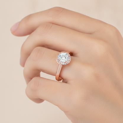 Wane Classic Halo Diamond Engagement Ring In 925 Sterling Silver - Fourteen