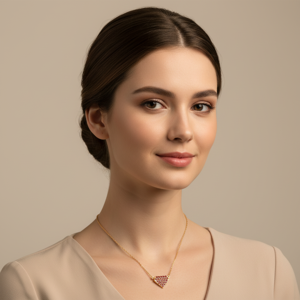 Pav Garnet Heart Pendant Necklace - Two