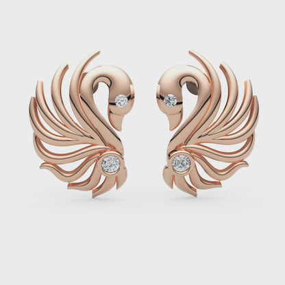 Gold Feather Stud Earrings with Peacock Accent