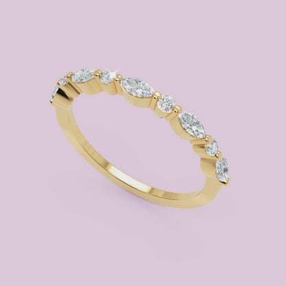 Alternating Oval and Round Diamond Stackable Wedding Band in White Gold