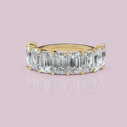 Emerald Diamond Half Eternity Wedding Band in White Gold
