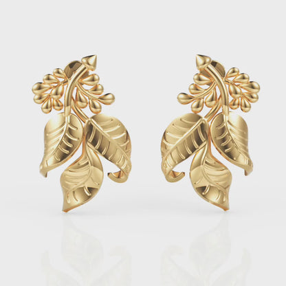 Gold Leaf Cluster Stud Earrings 15mm Nature Inspired Design