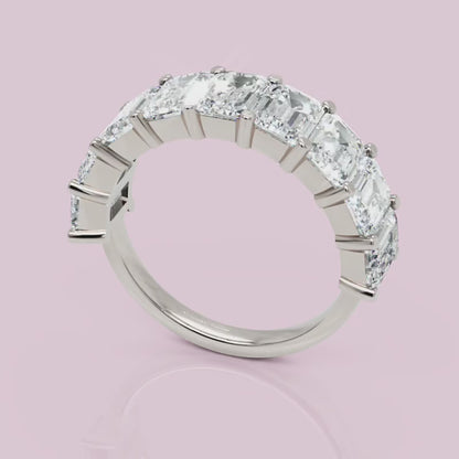 Emerald Diamond Half Eternity Wedding Band in White Gold