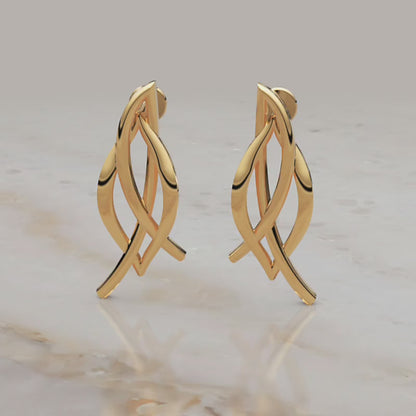 Gold Twisted Knot Stud Earrings Women Jewelry