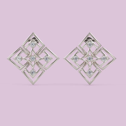 15 MM Gold Geometric Diamond Pattern Stud Earrings