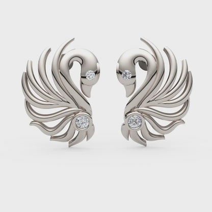 Gold Feather Stud Earrings with Peacock Accent
