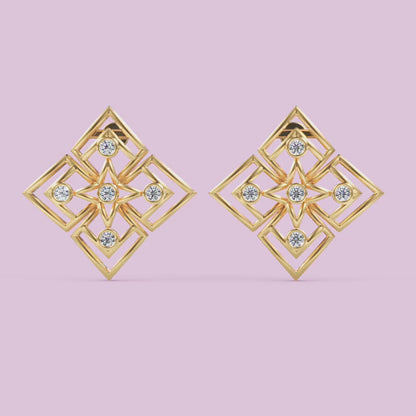 15 MM Gold Geometric Diamond Pattern Stud Earrings