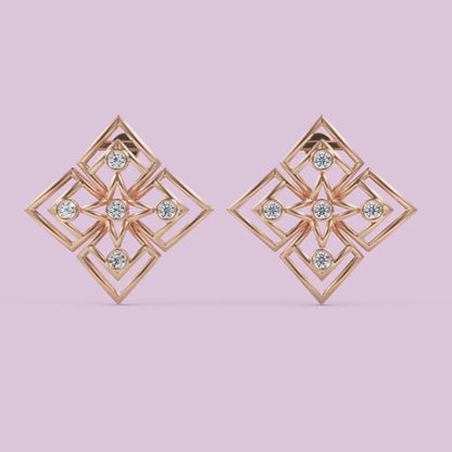 15 MM Gold Geometric Diamond Pattern Stud Earrings