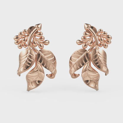 Gold Leaf Cluster Stud Earrings 15mm Nature Inspired Design