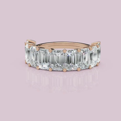 Emerald Diamond Half Eternity Wedding Band in White Gold
